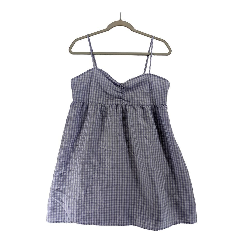 Divided H&M Babydoll Dress M Purple Gingham Check Mini Spaghetti Straps Sundress